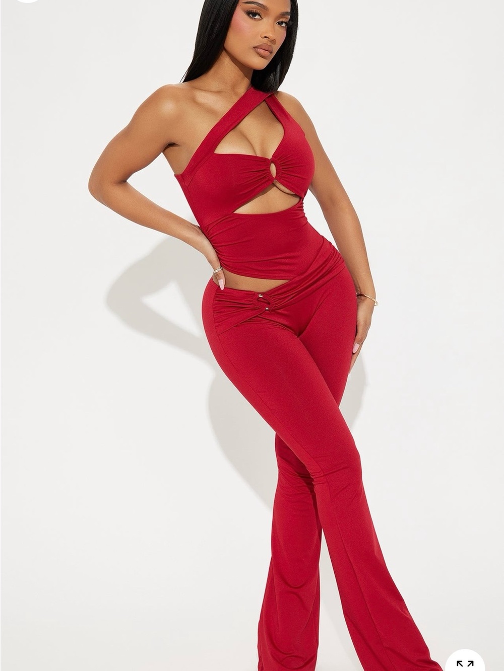 Red Cutout Jumpsuit Pants Set - Women